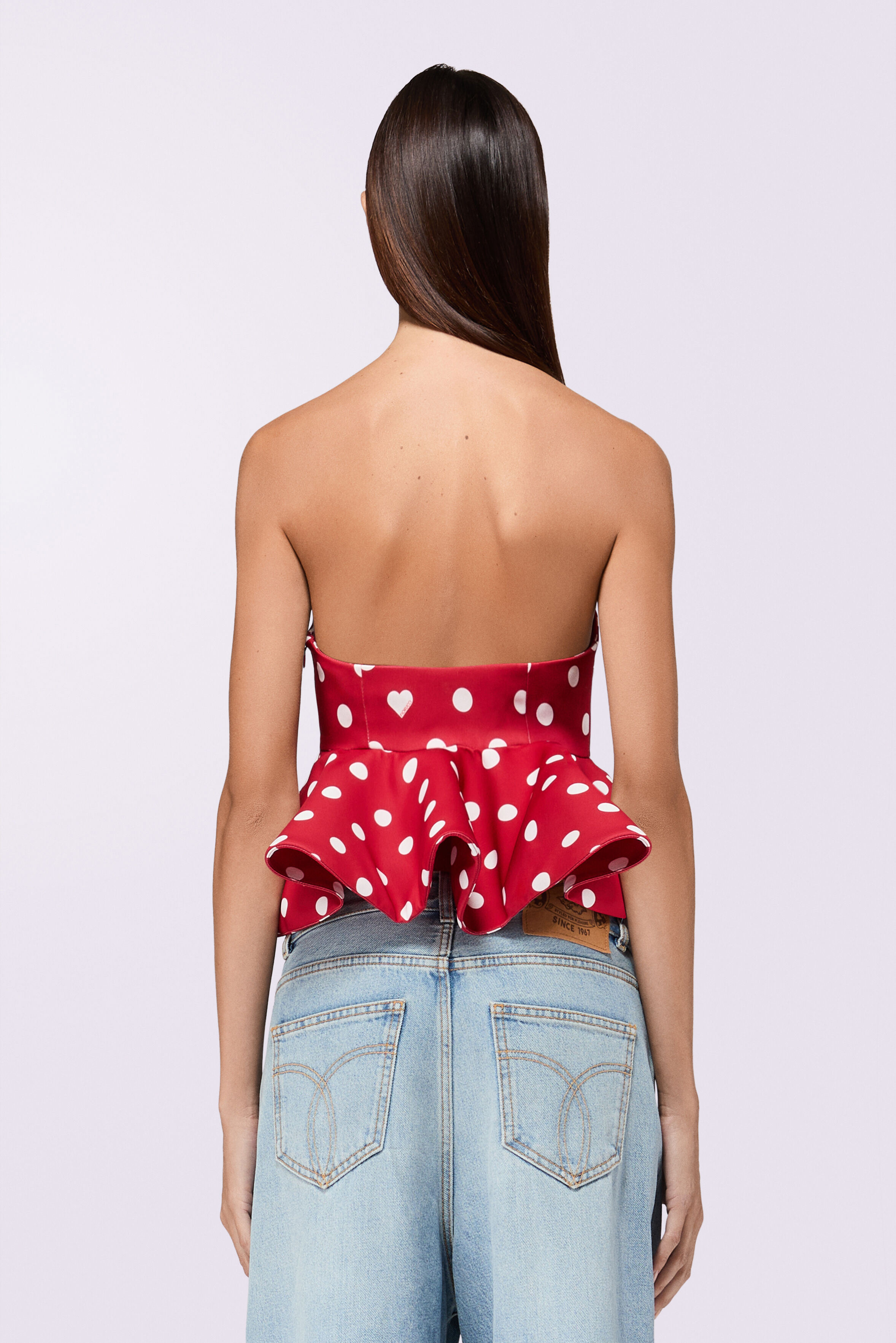 Polka Dot Peplum Crop Top Red